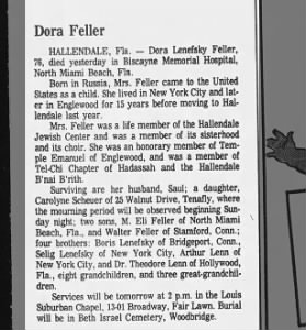 Dora Feller Obituary