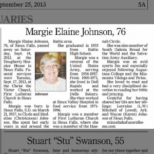 Obituary for Margie Elaine Johnson
