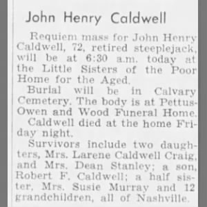 Obituary for John Henry Caldwell
