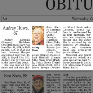 Audrey Haugen Huwe obituary