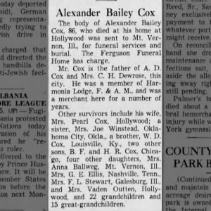 Obituary for Alexander Bailey Cox