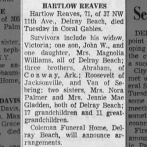 Obituary for HARTLOW REAVES