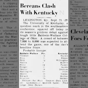 Bereans Clash with Kentucky (College football game