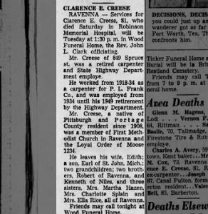 Obituary for CLARENCE E. CREESE