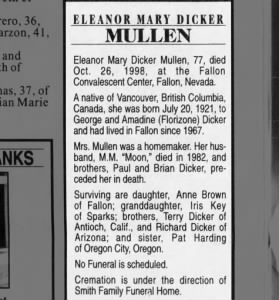 Eleanor Mary Dicker Mullen obituary