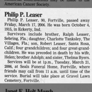 Obituary for Philip P. Leaser