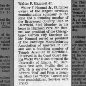 Walter Hammel Jr Obituary