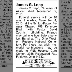 Obituary for James G. Lepp