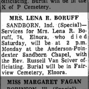 Obituary for LENA R. BORUFF