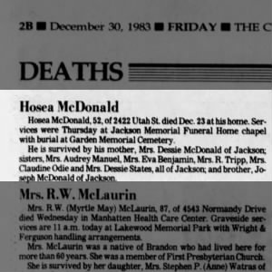 Obituary for Hosea McDonald