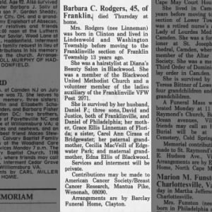 Obituary for Barbara C. Rodgers