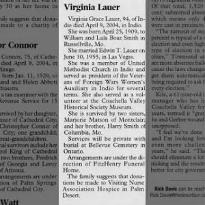 Obituary for Virginia Lauer