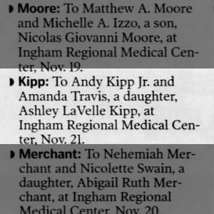Ashley LaVelle Kipp birth announcement 2002