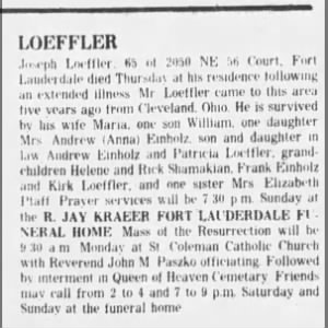 Obituary for Joseph LOEFFLER