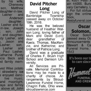 Obituary for David Pitcher Long
