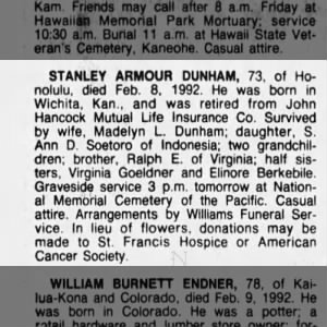 Obituary for STANLEY ARMOUR DUNHAM