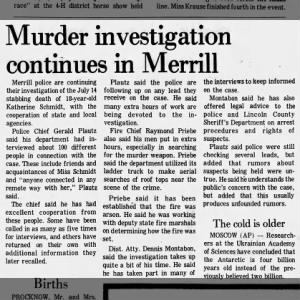 Katherine Schmidt, investigation continues 25 Jul 1973