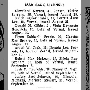 Arden Cook Brenda Person Marriage License