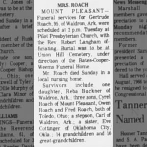 Obituary for Gertrude ROACH