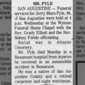 Obituary for Jerry Mars PYLE