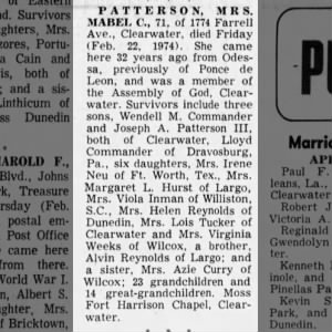Obituary for MABEL C PATTERSON