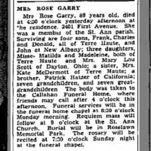 Obituary for ROSE GARRY