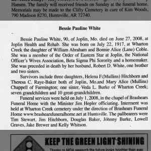 Obituary for Bessie Pauline White