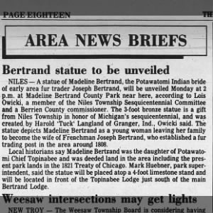 Madeline Bertrand Statue unveiled. 