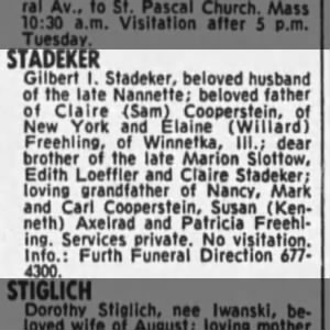 Obituary for Gilbert I. STADEKER