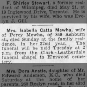 Obituary for Isabella Catto Mewha