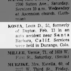 Obituary for Louis D. KOSTA