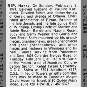 Obituary for Harry RIP
