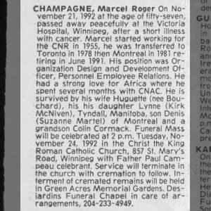 Obituary for Marcel Roger CHAMPAGNE