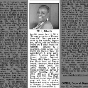 Obituary for Alberta BELL