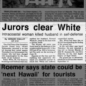 Ruby Lege White cleared in Howard White's death 1988