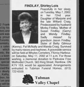 Obituary for Shirley FINDLAY