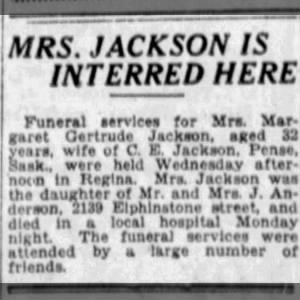 Obituary for Margaret Uertrude JACKSON