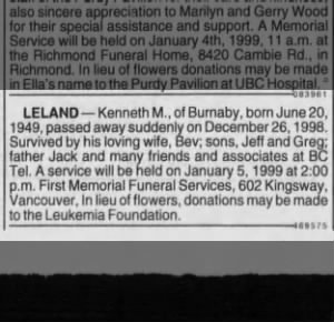 Kenneth Martin Leland Obituary