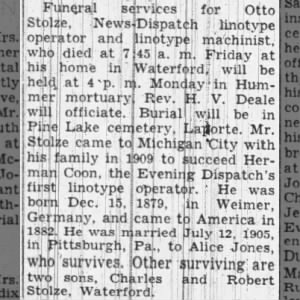 Obituary:  Otto Stolze, husband of Alice Jones Stolze