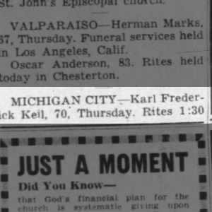 Funeral services:  Karl Frederick Keil