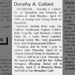 Obituary for Dorothy Anna Maupin Colbert