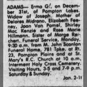 Obituary for Erma G ADAMS