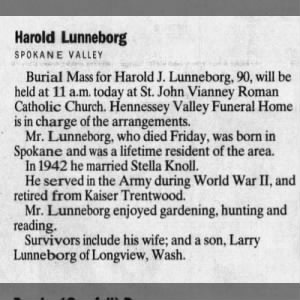 Obituary for Harold J. Lunneborg