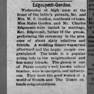 Marriage of Gordon / Edgecomb