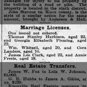 MARRIAGE ANNOUNCEMENT - WM F WHITSELL TO CORA LANDERS