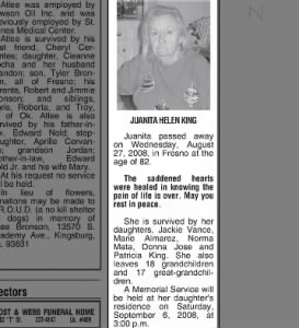 Juanita Helen King Obituary