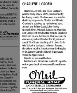 Obituary for CHARLENE J. GROZIK