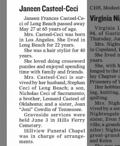 Obituary for Janeen Frances Casteel-Ceci
