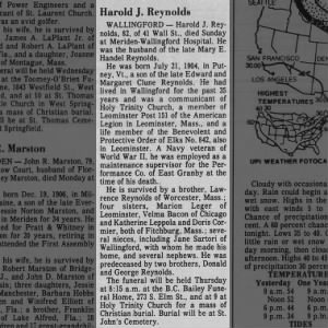 Obituary for Harold J Reynolds