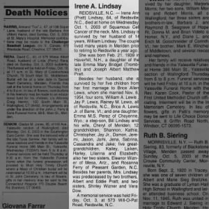 Obituary for Irene Ann Lindsay
